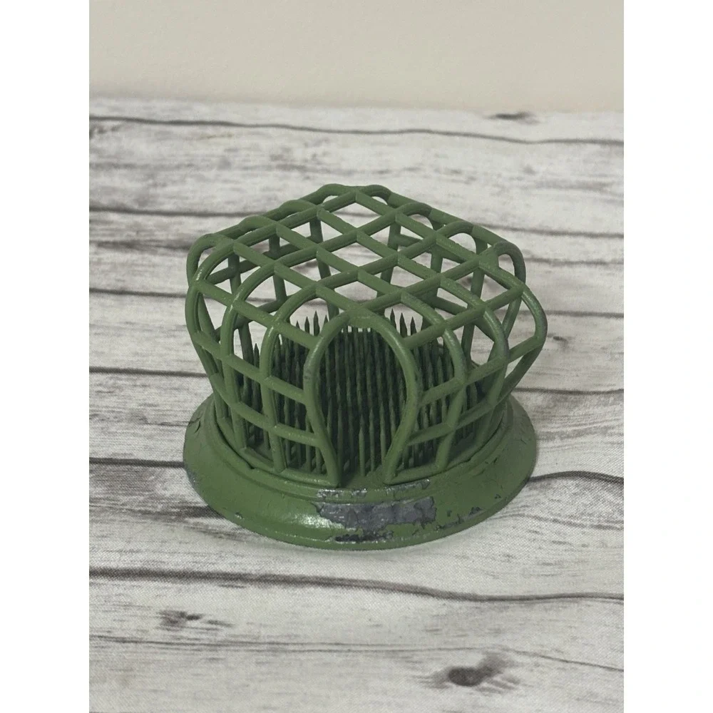 Vintage Green Cast Iron Flower Frog Cage Spikes Floral 3.5